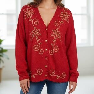 Vintage Kathie Lee Cardigan Sweater Size Medium Red